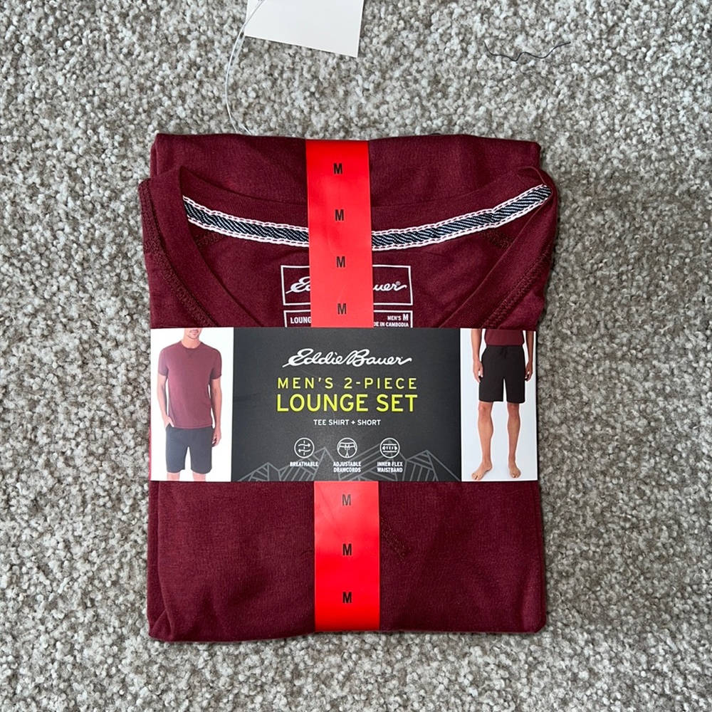 NEW WITH TAGS Mens Eddie Bauer 2-Piece Lounge Set Size Medium T Shirt and Short